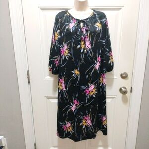 Flutterbye Size S/M Floral Long Sleeve Dress - Black with Pink and Yellow